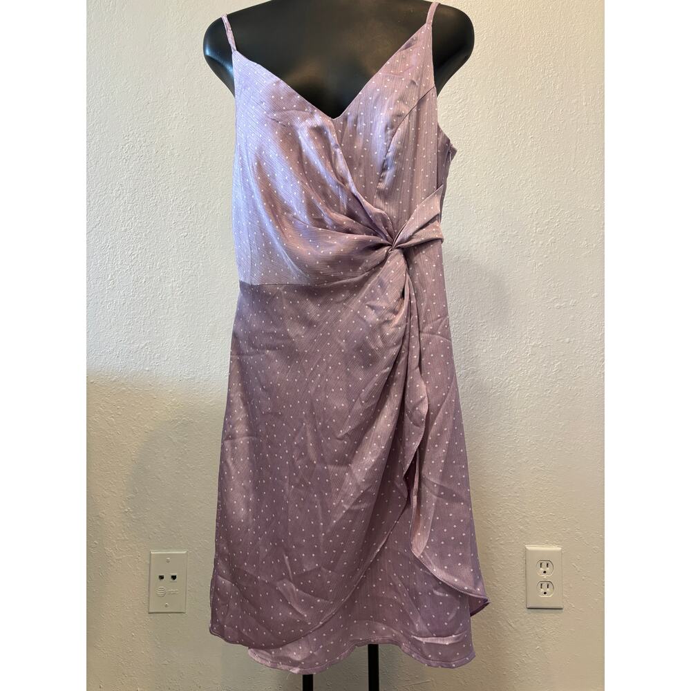 Lulu's Missy Lavender Polka Dot Satin Knotted Front Mini Dress New